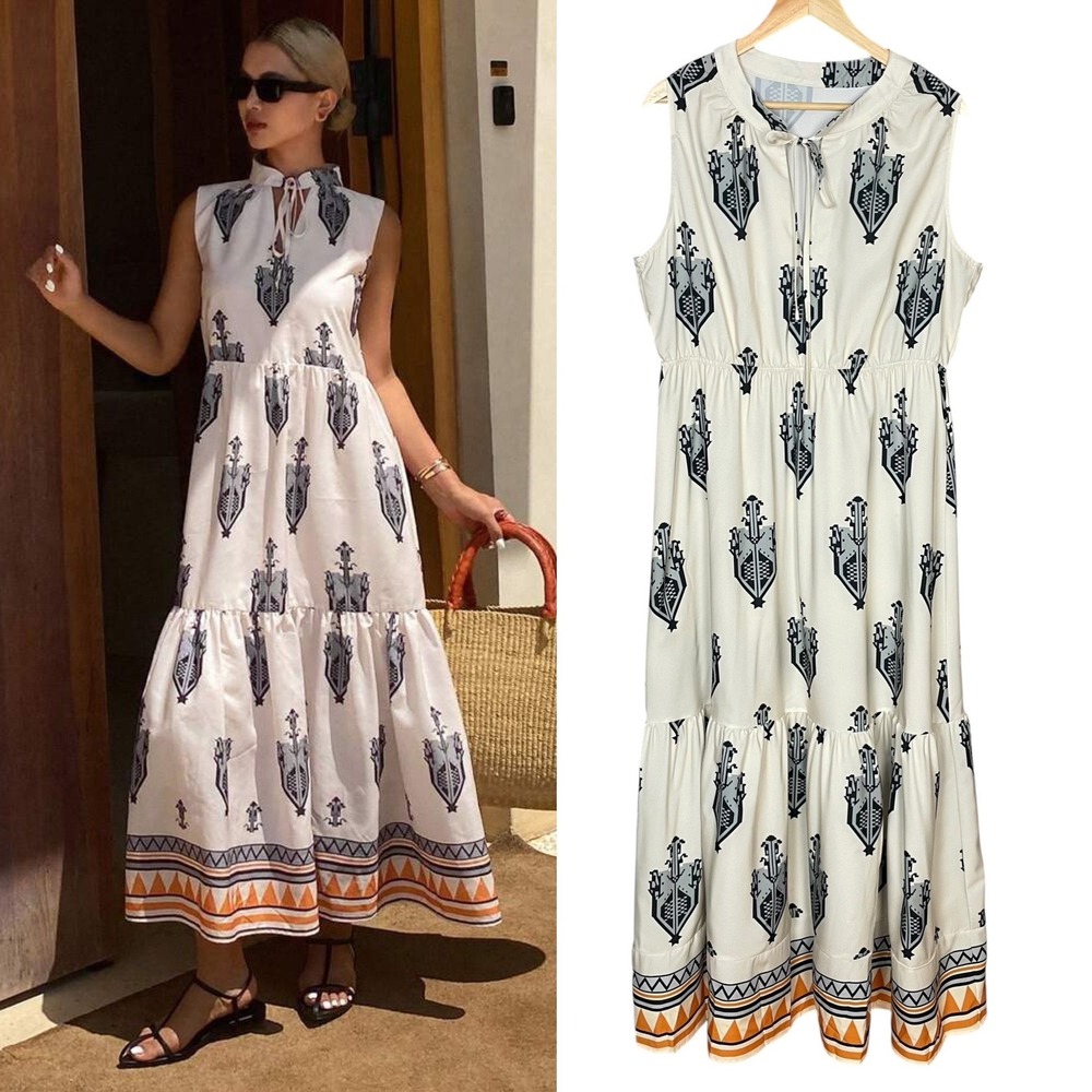 Unbranded Maxi Dress Abstract Pattern Plus Size 3XL Women Sleeveless White Gray